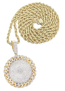 14K Yellow Gold Circle Pendant Diamond Pendant & Rope Chain | 4.17 Carats