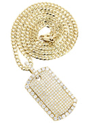 14K Yellow Gold Dog Tag Diamond Pendant & Cuban Chain | 4.8 Carats