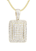 10K Yellow Gold Dog Tag Diamond Pendant & Cuban Chain | 1.61 Carats