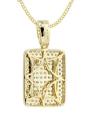 10K Yellow Gold Dog Tag Diamond Pendant & Cuban Chain | 1.61 Carats