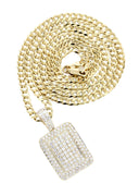 10K Yellow Gold Dog Tag Diamond Pendant & Cuban Chain | 1.61 Carats