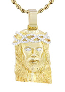 10K Yellow Gold Jesus Head Pendant & Rope Chain | 0.85 Carats