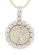 14K Yellow Gold Circle Pendant Diamond Pendant & Cuban Chain | 3.8 Carats