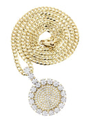 14K Yellow Gold Circle Pendant Diamond Pendant & Cuban Chain | 3.8 Carats