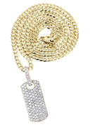 14K Yellow Gold Dog Tag Pendant & Cuban Chain | 1.82 Carats