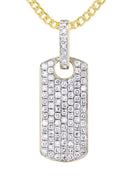 14K Yellow Gold Dog Tag Pendant & Cuban Chain | 1.82 Carats