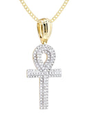 14K Yellow Gold Ankh Diamond Pendant & Cuban Chain | 0.66 Carats
