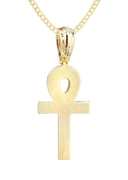14K Yellow Gold Ankh Diamond Pendant & Cuban Chain | 0.66 Carats