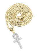 14K Yellow Gold Ankh Diamond Pendant & Cuban Chain | 0.66 Carats