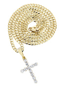 14K Yellow Gold Cross Diamond Pendant & Cuban Chain | 0.5 Carats