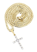 14K Yellow Gold Cross Diamond Pendant & Cuban Chain | 1.49 Carats
