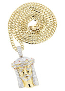14K Yellow Gold Jesus Head Pendant & Cuban Chain | 1.61 Carats