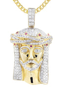 14K Yellow Gold Jesus Head Pendant & Cuban Chain | 1.61 Carats