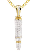10K Yellow Gold Bullet Pendant & Cuban Chain | 0.95 Carats