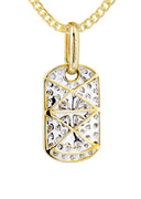 10K Yellow Gold Dog Tag Pendant & Cuban Chain | 0.47 Carats