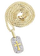 10K Yellow Gold Dog Tag Pendant & Cuban Chain | 0.47 Carats