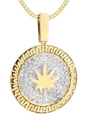 10K Yellow Gold Marijuana Leaf Diamond Pendant & Cuban Chain | 0.88 Carats