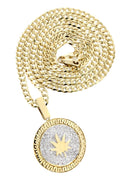 10K Yellow Gold Marijuana Leaf Diamond Pendant & Cuban Chain | 0.88 Carats
