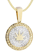 10K Yellow Gold Marijuana Leaf Diamond Pendant & Cuban Chain | 0.62 Carats
