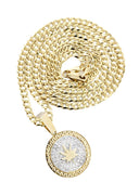 10K Yellow Gold Marijuana Leaf Diamond Pendant & Cuban Chain | 0.62 Carats