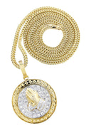 10K Yellow Gold Praying Hands Pendant & Franco Chain | 0.54 Carats