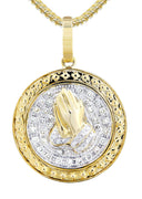 10K Yellow Gold Praying Hands Pendant & Franco Chain | 0.54 Carats