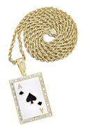 10K Yellow Gold Ace of Spades Pendant & Rope Chain | 0.55 Carats