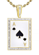10K Yellow Gold Ace of Spades Pendant & Rope Chain | 0.55 Carats