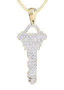 10K Yellow Gold Key Diamond Pendant & Cuban Chain | 1.17 Carats