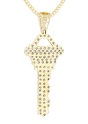 10K Yellow Gold Key Diamond Pendant & Cuban Chain | 1.17 Carats