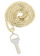 10K Yellow Gold Key Pendant & Cuban Chain | 0.45 Carats