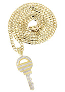 10K Yellow Gold Key Pendant & Cuban Chain | 0.55 Carats