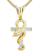 10K Yellow Gold Serpent Ankh Pendant & Franco Chain | 0.17 Carats