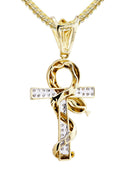 10K Yellow Gold Serpent Ankh Pendant & Franco Chain | 0.17 Carats