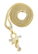 10K Yellow Gold Serpent Ankh Pendant & Franco Chain | 0.17 Carats