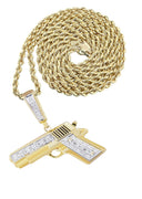 10K Yellow Gold Gun Pendant & Rope Chain | 0.19 Carats