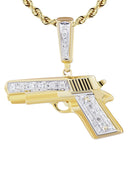 10K Yellow Gold Gun Pendant & Rope Chain | 0.19 Carats