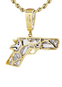 10K Yellow Gold Gun Pendant & Rope Chain | 0.19 Carats