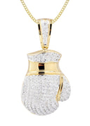 10K Yellow Gold Boxing Glove Diamond Pendant & Cuban Chain | 1.42 Carats