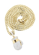10K Yellow Gold Boxing Glove Diamond Pendant & Cuban Chain | 1.42 Carats