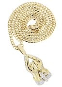 10K Yellow Gold Praying Hands Diamond Pendant & Cuban Chain | 0.73 Carats