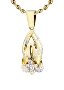 10K Yellow Gold Praying Hands Pendant & Rope Chain | 0.36 Carats