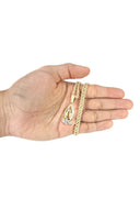10K Yellow Gold Praying Hands Pendant & Rope Chain | 0.36 Carats