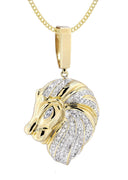 10K Yellow Gold Lion Head Diamond Pendant & Cuban Chain | 0.84 Carats