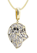 10K Yellow Gold Lion Head Diamond Pendant & Cuban Chain | 0.84 Carats