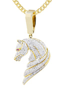 10K Yellow Gold Horse Pendant & Cuban Chain | 1.07 Carats