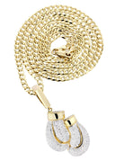 10K Yellow Gold Boxing Glove Diamond Pendant & Cuban Chain | 1.47 Carats
