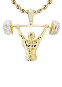 10K Yellow Gold Muscle Man Pendant & Rope Chain | 0.85 Carats