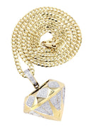 10K Yellow Gold Diamond Pendant & Cuban Chain | 0.91 Carats