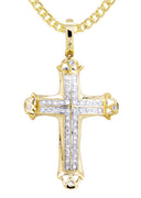 10K Yellow Gold Cross Pendant & Cuban Chain | 0.21 Carats
